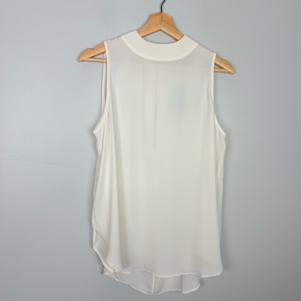 Ann Taylor Loft Cream Sleeveless Blouse Mock Neck Chiffon Sz Large Petite NWT